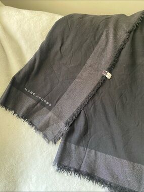 Marc Jacobs Black and Charcoal Logo Fringe Wrap